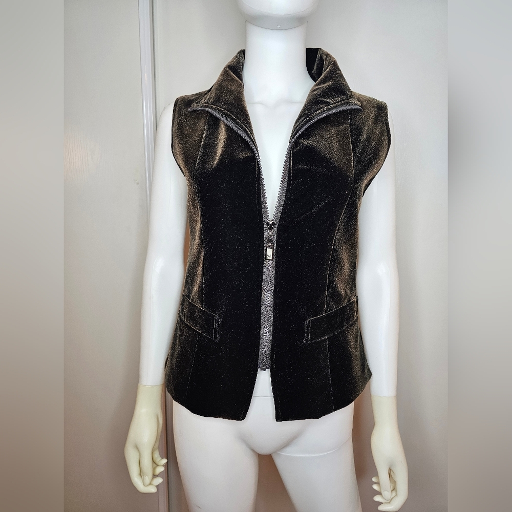 Tao Mei Jeans Couture Chocolate Velvet-like Sleeveless Zip Vest Womens Size L